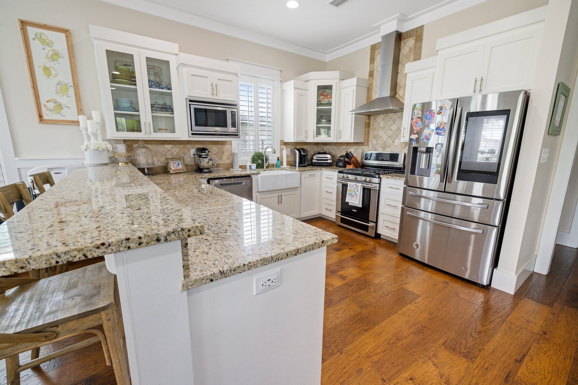 Coastal kitchen and island
