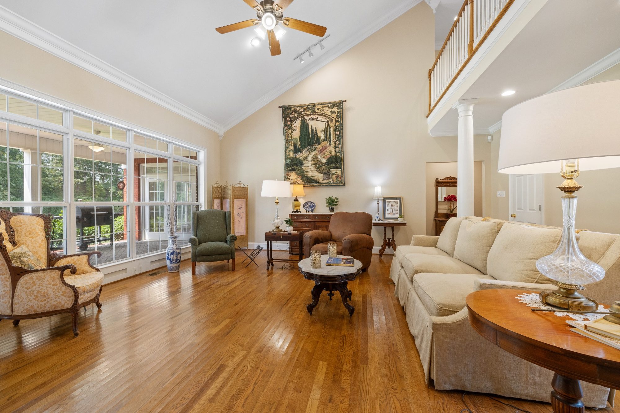 Living room with tall windows